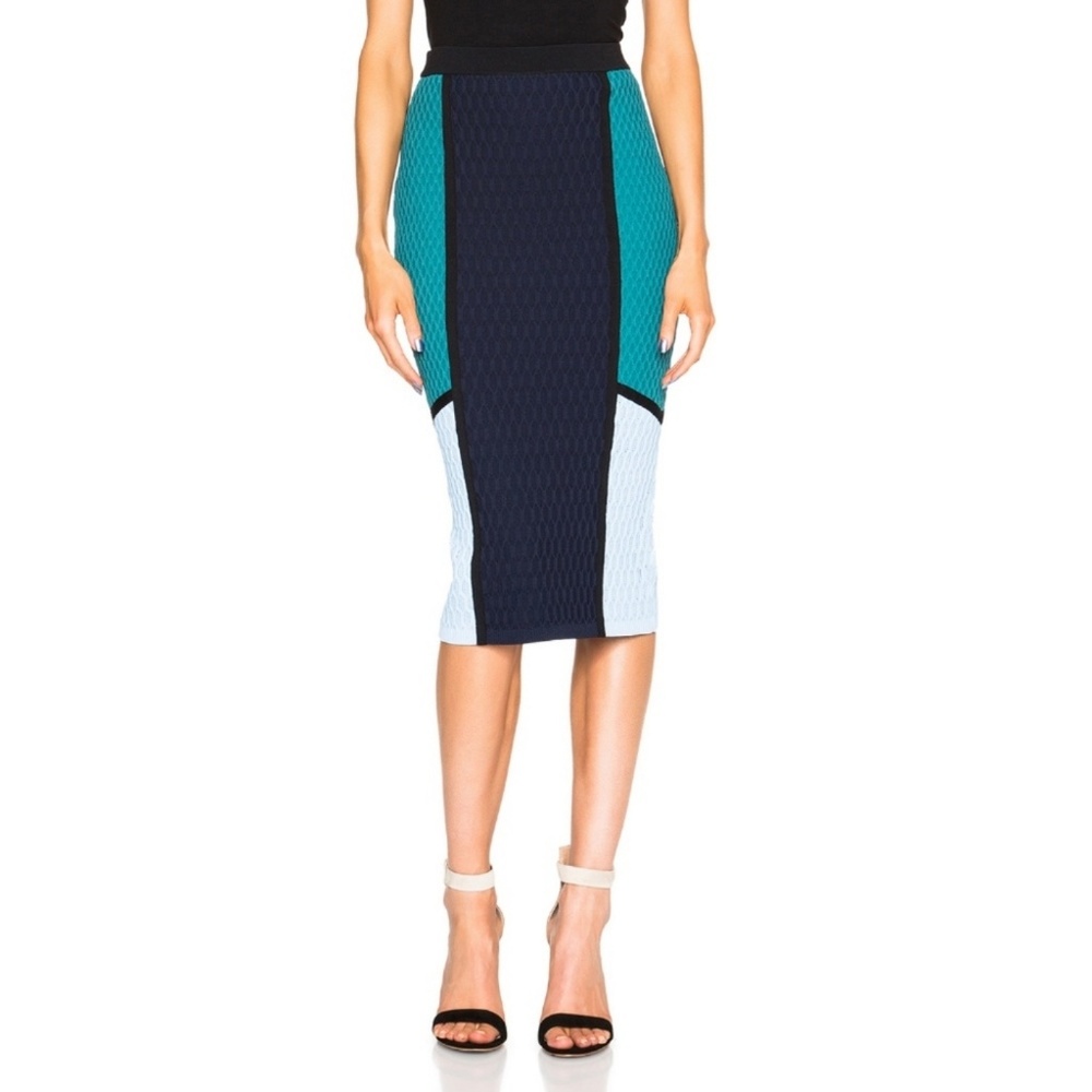 Jonathan Simkhai hex knit color block blue skirt